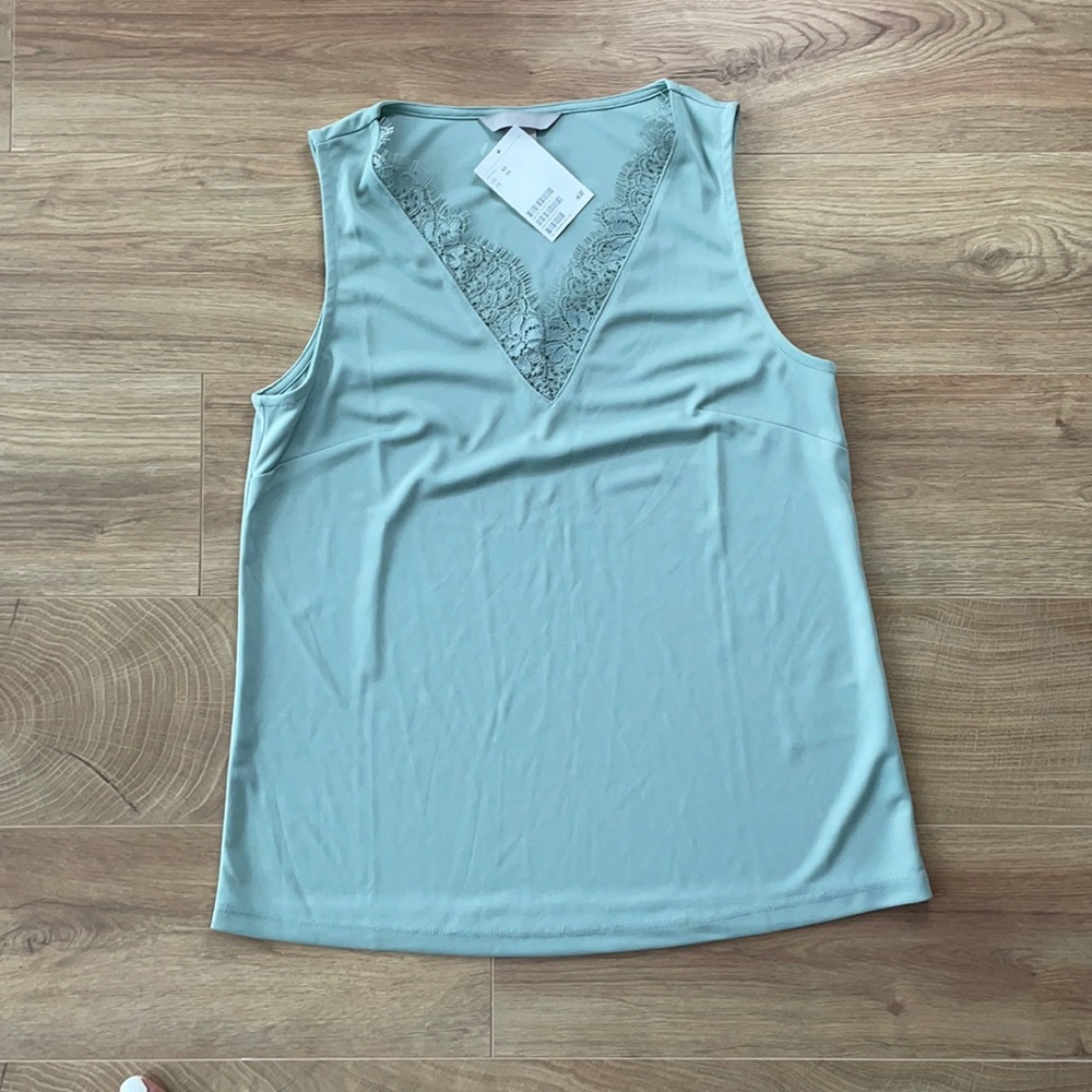 Saje Green Sleeveless Top with Lace Front
